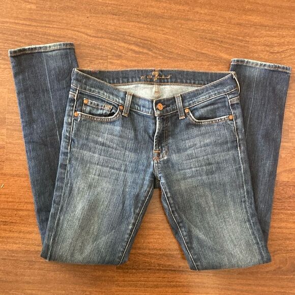 7 For All Mankind Straight Blue Denim Jeans Sz 28 - Picture 1 of 6